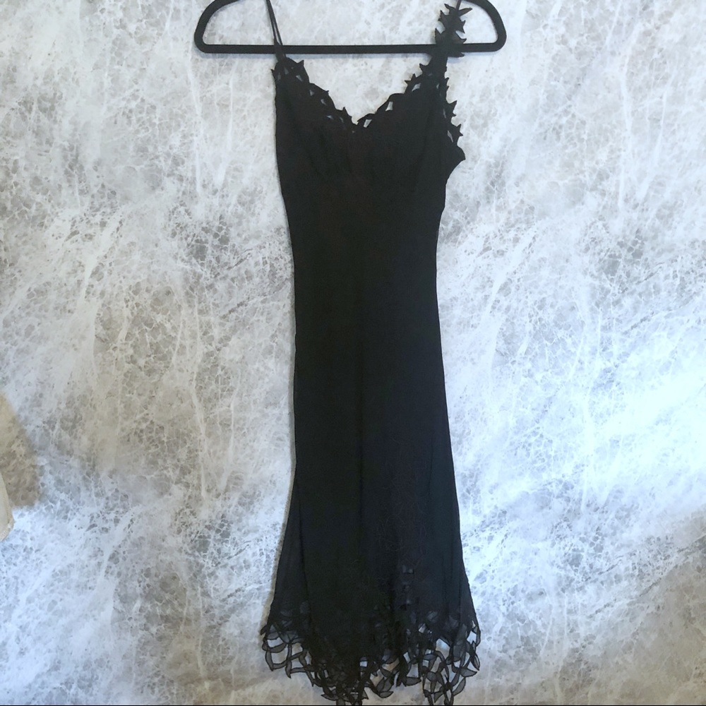 BCBGMaxAzria Silk Black Dress w/ Laser-cut Flowers